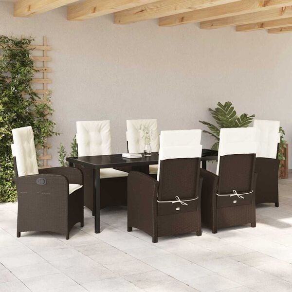 vidaXL Garten Essgruppe mit Kissen 7 pcs Braun Poly-Rattan