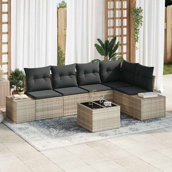 vidaXL Gartensofa-set 6 pcs Hellgrau Poly-Rattan