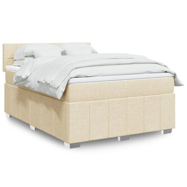 vidaXL Boxspringbett mit Matratze Creme 140x200 cm Stoff