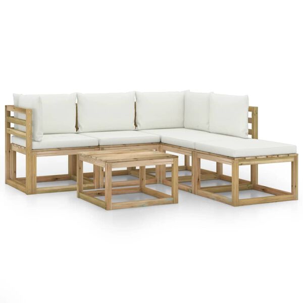 vidaXL 6-tlg. Garten-Lounge-Set mit Creme Kissen