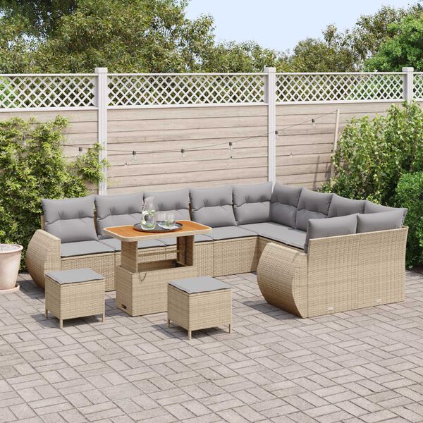 vidaXL Gartensofa-set mit Kissen 12 pcs Beige und Hellgrau Poly Rattan