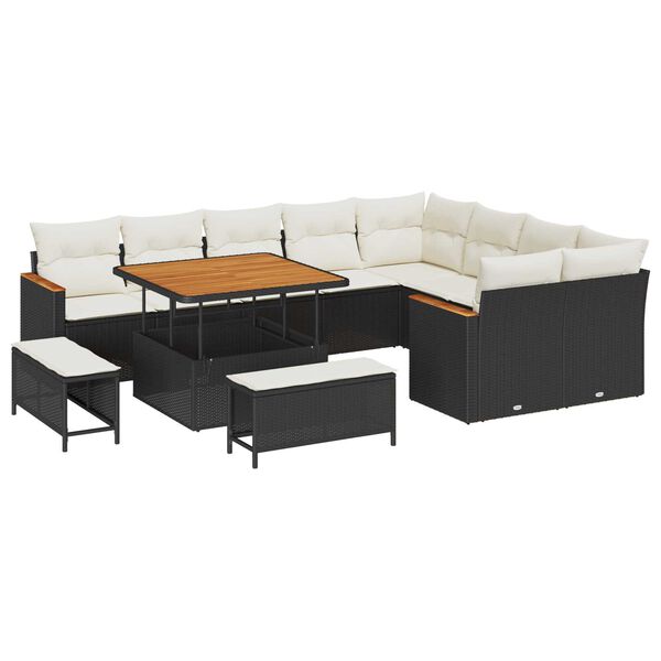 vidaXL Gartensofa-set mit Kissen mit Kissen 12 pcs Schwarz Poly Rattan