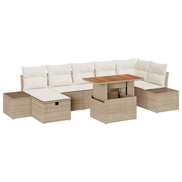 vidaXL Gartensofa-set mit Kissen mit Speicher 8 pcs Beige Poly-Rattan