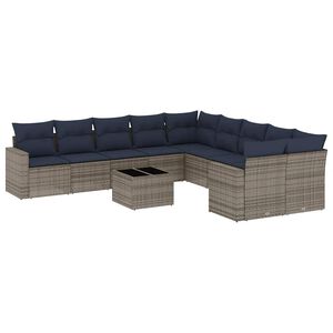 vidaXL 11-tlg. Garten-Sofagarnitur mit Kissen Grau Poly Rattan