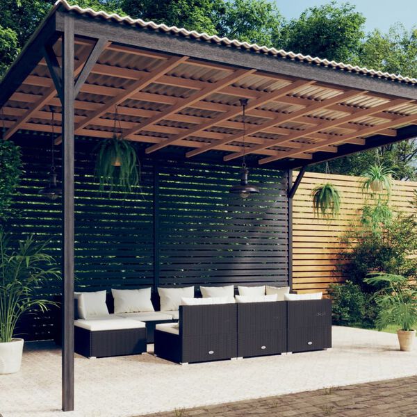 vidaXL 10-tlg. Garten-Lounge-Set mit Kissen Schwarz Poly Rattan