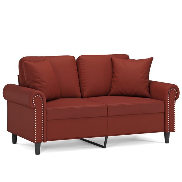 vidaXL 2-Sitzer-Sofa mit Kissen Weinrot 120 cm Kunstleder