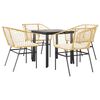 vidaXL 5-tlg. Garten-Essgruppe mit Kissen Braun Poly Rattan Glas