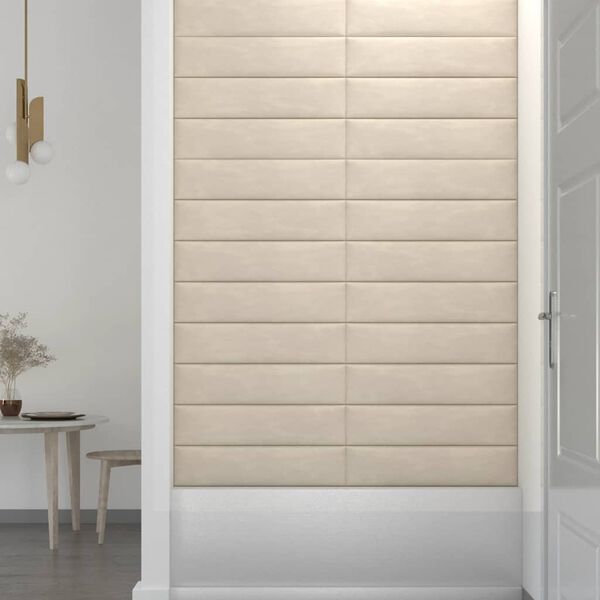 vidaXL Wandpaneele 12 Stk. Creme 60x15 cm Samt 1,08 m²