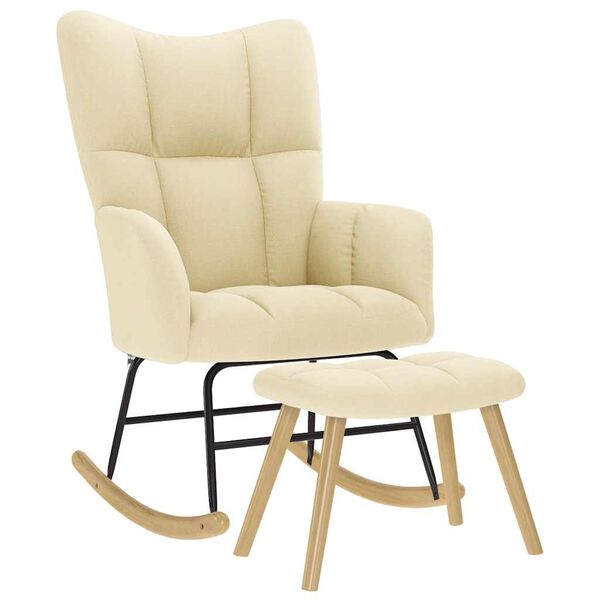 vidaXL Schaukelstuhl mit Fu&szlig;hocker Creme Stoff