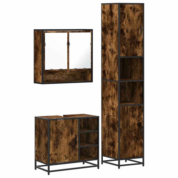 vidaXL 3-tlg. Badm&ouml;bel-Set R&auml;uchereiche Holzwerkstoff