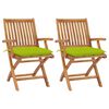 vidaXL Gartenst&uuml;hle 2 Stk. mit Hellgr&uuml;nen Kissen Massivholz Teak