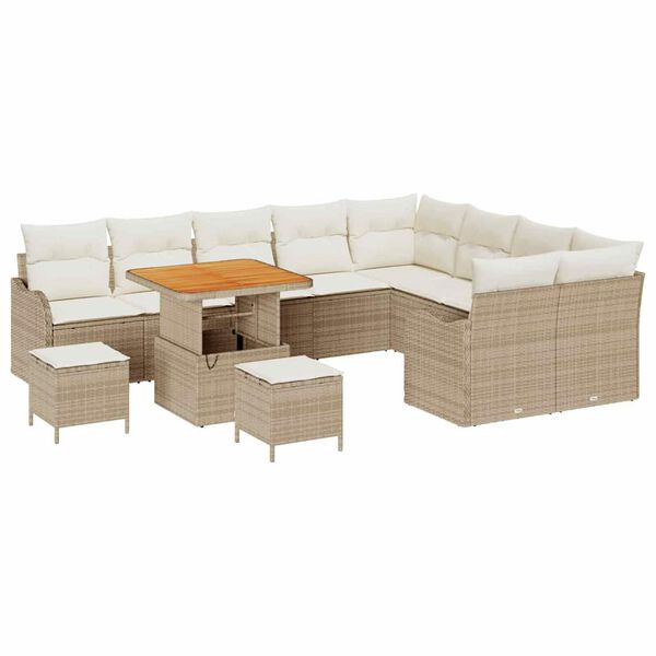 vidaXL Gartensofa-set mit Kissen 12 pcs Beige Poly-Rattan