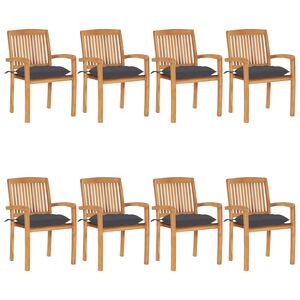 vidaXL Stapelbare Gartenst&uuml;hle mit Kissen 8 Stk. Massivholz Teak