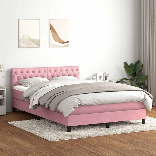 vidaXL Boxspringbett mit Matratze Rosa 140x210 cm Samt