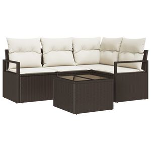 vidaXL Sofa Set mit Kissen 5 pcs Braun und Creme Poly-Rattan