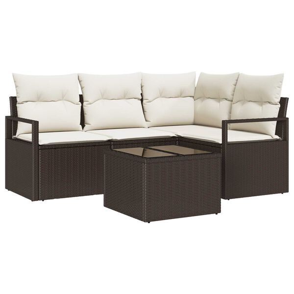 vidaXL Garten-Sofa-Set mit Kissen mit Speicher 5 pcs Braun und Creme