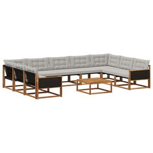 vidaXL Outdoor-Sofagarnitur mit Kissen 10 pcs Nat&uuml;rlich und Hellgrau