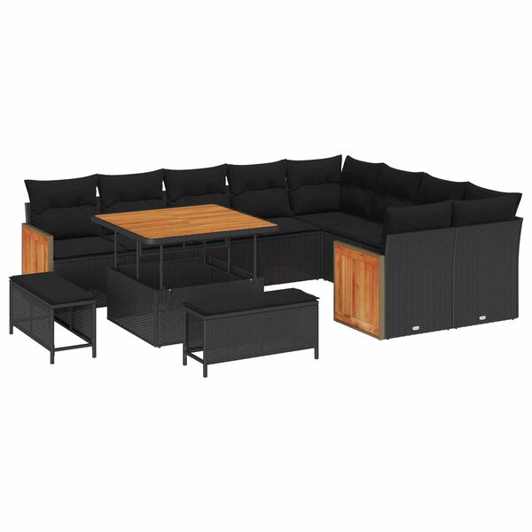 vidaXL Gartensofa-set mit Kissen 12 pcs Schwarz