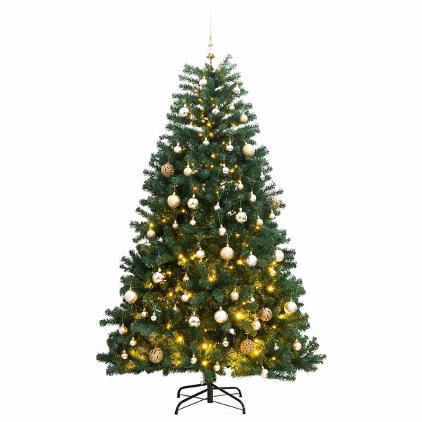 vidaXL K&uuml;nstlicher Weihnachtsbaum Klappbar 300 LEDs & Kugeln 240 cm