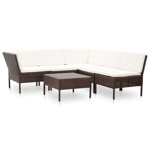 vidaXL 6-tlg. Garten-Lounge-Set mit Auflagen Poly Rattan Braun