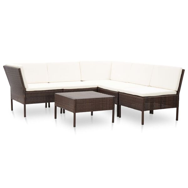 vidaXL 6-tlg. Garten-Lounge-Set mit Auflagen Poly Rattan Braun
