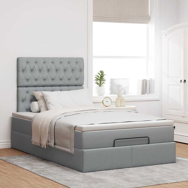 vidaXL Ottoman-Bett mit Matratze Hellgrau 120x200 cm Stoff