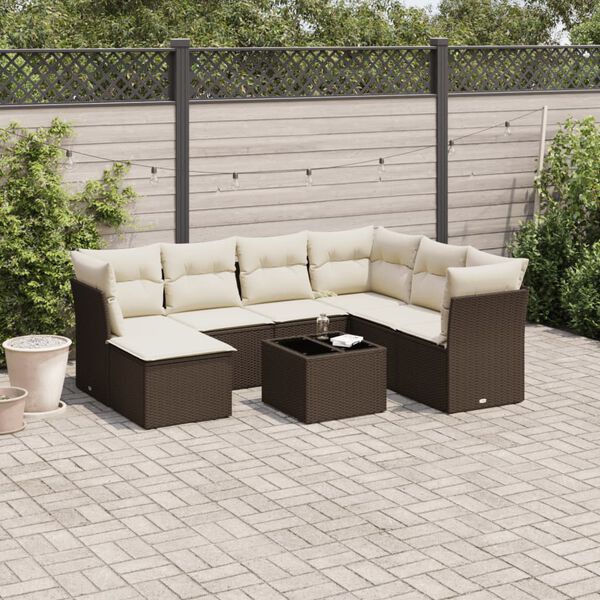 vidaXL 8-tlg. Garten-Sofagarnitur mit Kissen Braun Poly Rattan