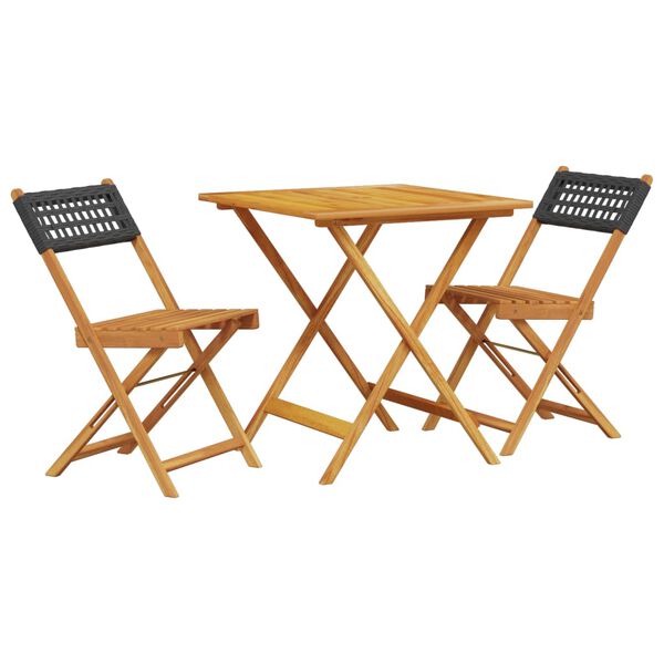 vidaXL 3-tlg. Bistro-Set Schwarz Poly Rattan und Massivholz