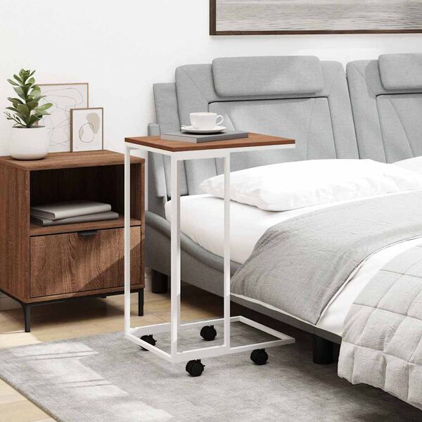 vidaXL Beistelltisch mit Rollen Wei&szlig; 40x30x63,5 cm Holzwerkstoff