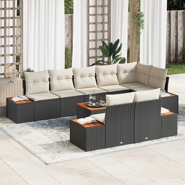 vidaXL Gartensofa-set mit Kissen 8 pcs Schwarz und Creme Polyrattan