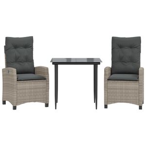 vidaXL 3-tlg. Garten-Essgruppe mit Kissen Hellgrau Poly Rattan