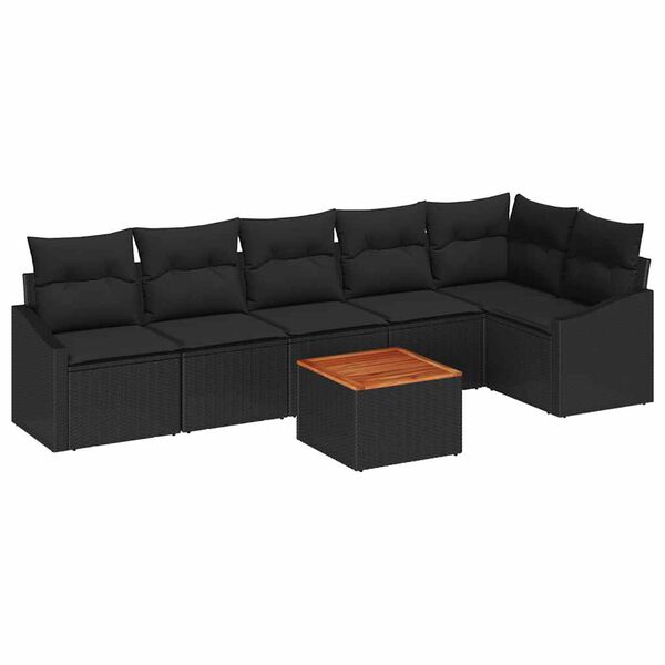 vidaXL Gartensofa-set mit Kissen 7 pcs Schwarz Poly-Rattan