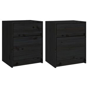 vidaXL Nachtschr&auml;nke 2 Stk. Schwarz 40x31x50 cm Massivholz Kiefer