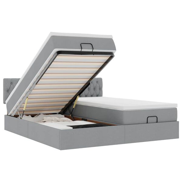 vidaXL Ottoman-Bett mit Matratzen & LEDs Hellgrau 180x200 cm Stoff