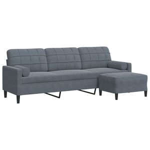 vidaXL 3-Sitzer-Sofa mit Hocker Dunkelgrau 210 cm Samt