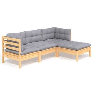 vidaXL 4-tlg. Garten-Lounge-Set mit Grauen Kissen Kiefernholz