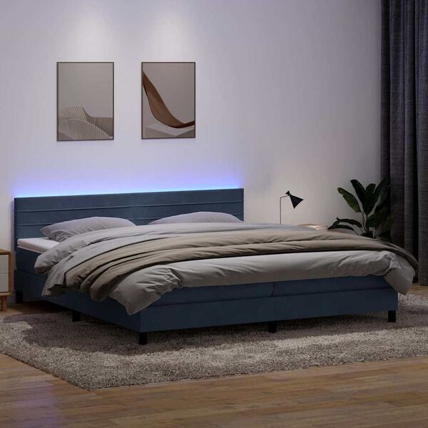 vidaXL Boxspringbett mit Matratze & LED Dunkelgrau 180x210 cm Samt