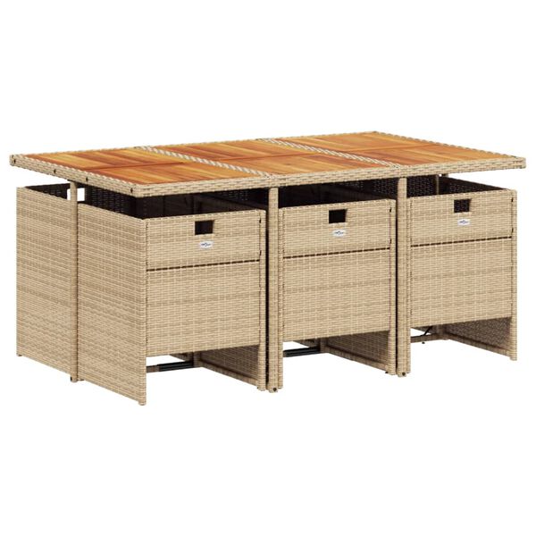 vidaXL 7-tlg. Garten-Essgruppe mit Kissen Beige Poly Rattan