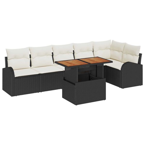 vidaXL Garten-Sofa-Set mit Speicher 7 pcs Schwarz Poly Rattan