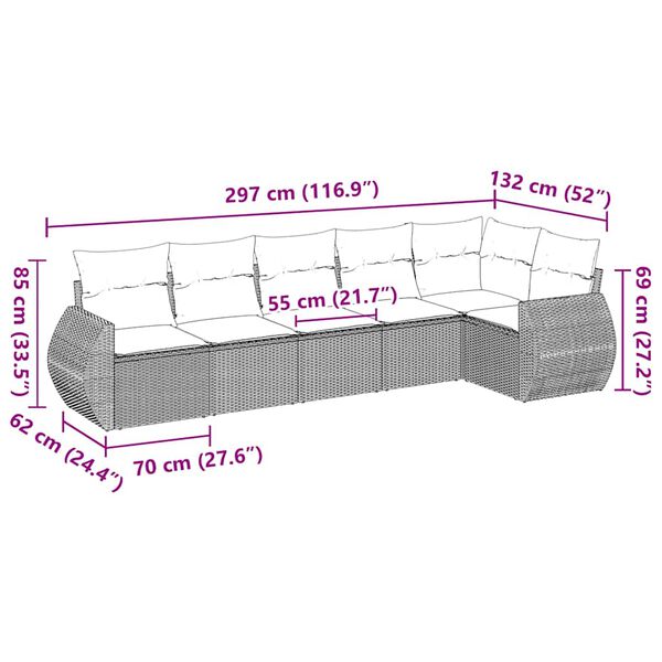 vidaXL 6-tlg. Garten-Sofagarnitur mit Kissen Schwarz Poly Rattan