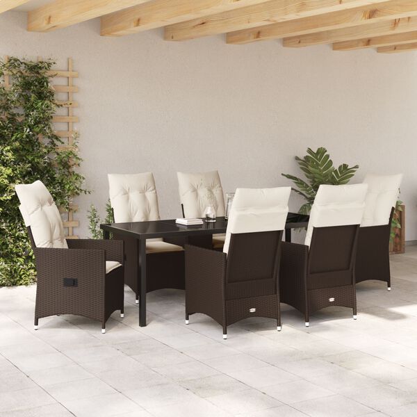 vidaXL Garten Essgruppe mit Kissen 7 pcs Braun Poly-Rattan