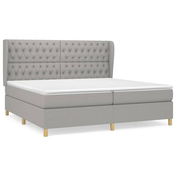 vidaXL Boxspringbett mit Matratze Hellgrau 200x200 cm Stoff