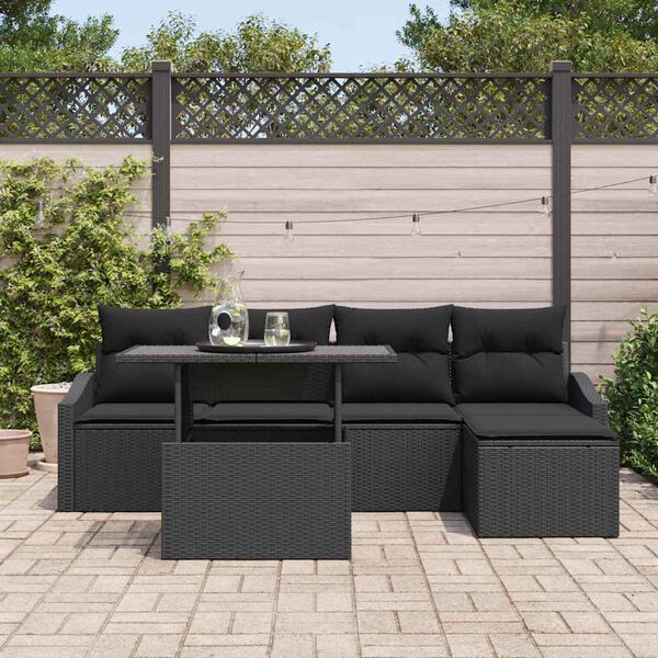 vidaXL Garten-Sofa-Set mit Kissen 6 pcs Schwarz