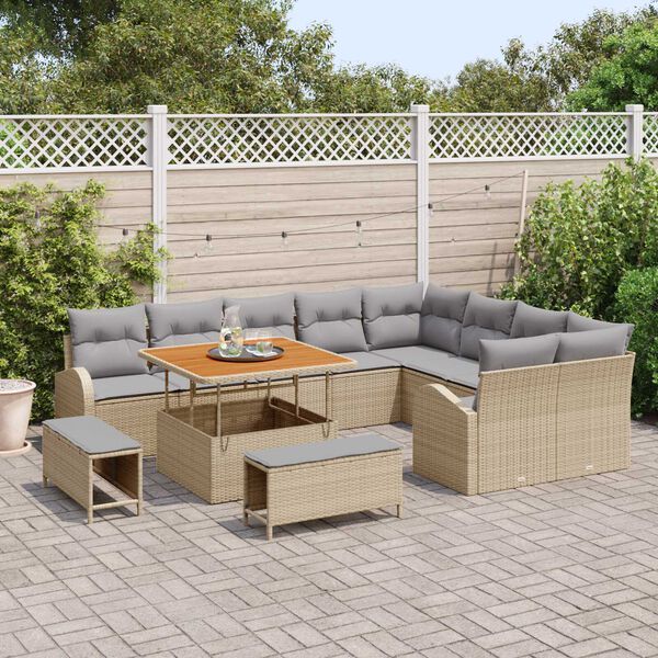 vidaXL Gartensofa-set mit Kissen 12 pcs Beige Poly-Rattan