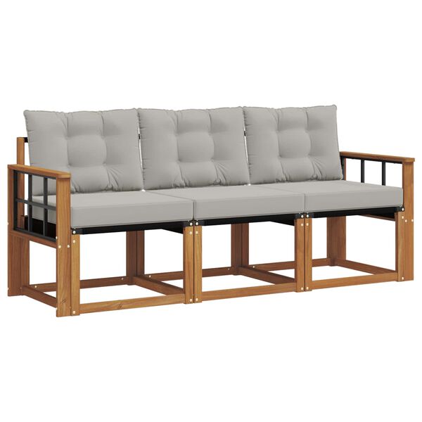 vidaXL Outdoor-Sofagarnitur mit Kissen 3 pcs Nat&uuml;rlich und Hellgrau
