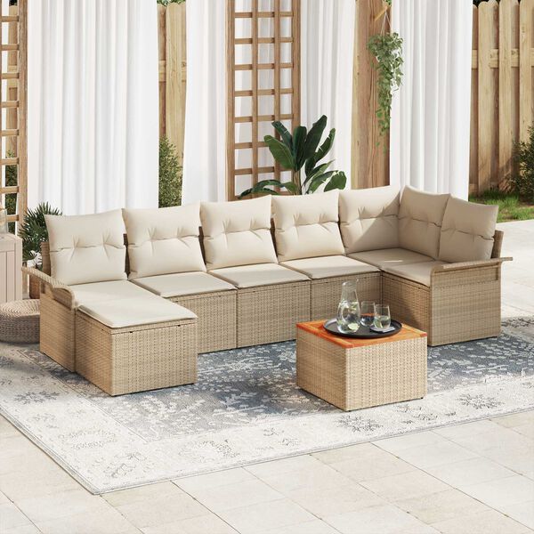 vidaXL Gartensofa-set mit Speicher 8 pcs Beige und Creme Poly-Rattan