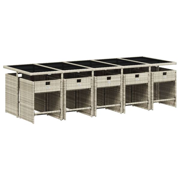 vidaXL 11-tlg. Garten-Essgruppe mit Kissen Hellgrau Poly Rattan
