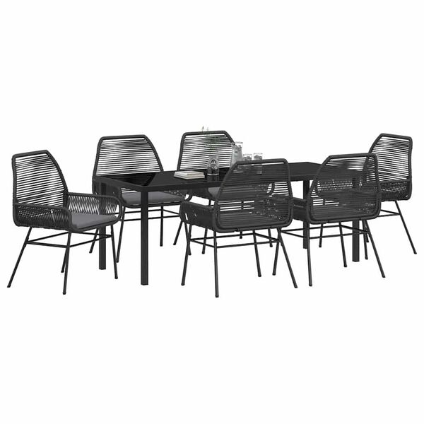 vidaXL Garten Essgruppe mit Kissen 7 pcs Schwarz Poly-Rattan