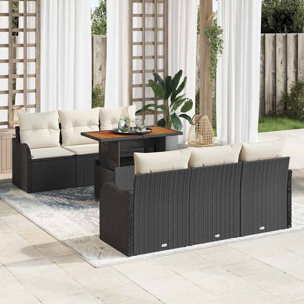 vidaXL Garten-Sofa-Set mit Speicher 7 pcs Schwarz Poly Rattan