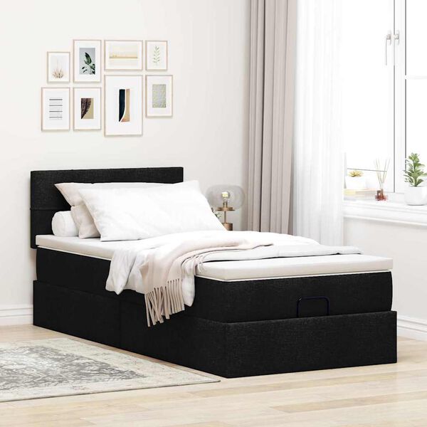 vidaXL Ottoman-Bett mit Matratze & LEDs Schwarz 90x190 cm Stoff